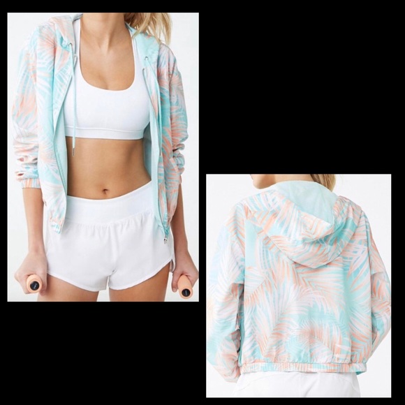 Pink Satin Tropical Island Print Bomber Windbreaker Hoodie Jacket - Picture 6 of 13